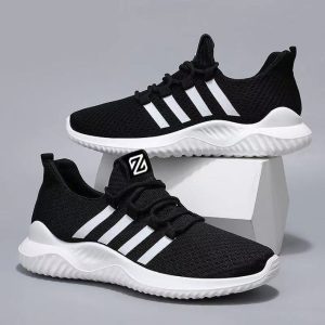Men's Sneakers Soft Mesh - New Casual Walking Sport Shoes- Black Canvas
